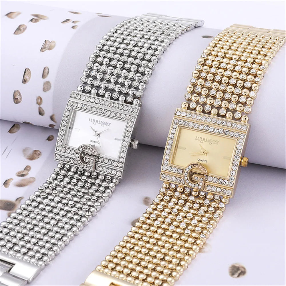 Simple Square Gold Watches Women Fashion Casual Alloy bracelet Ladies Wristwatches 2024 G Diamond Scale Dial Female Quartz Clock