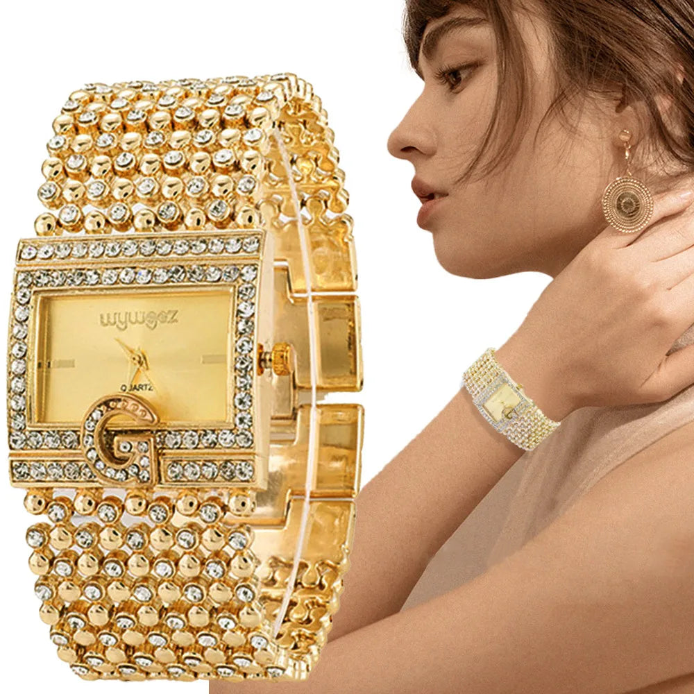 Simple Square Gold Watches Women Fashion Casual Alloy bracelet Ladies Wristwatches 2024 G Diamond Scale Dial Female Quartz Clock