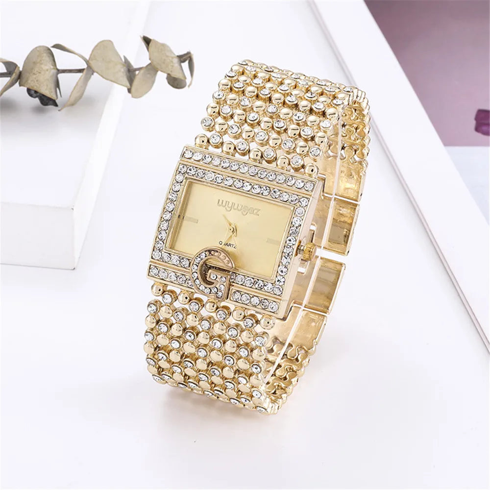 Simple Square Gold Watches Women Fashion Casual Alloy bracelet Ladies Wristwatches 2024 G Diamond Scale Dial Female Quartz Clock