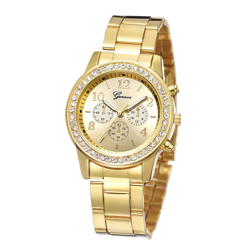 Shaeya Women’s Gold Stainless Steel Watch – Classic Rhinestone Quartz Wristwatch