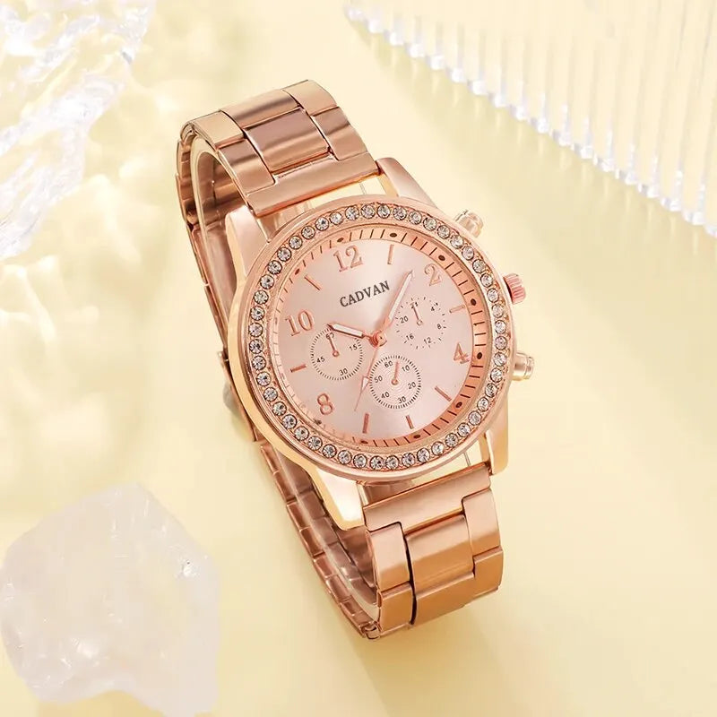 Shaeya Rose Gold 6PCS Luxury Watch & Jewelry Set for Women