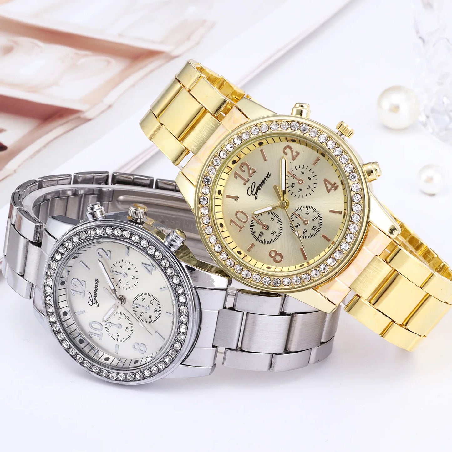 Shaeya Women’s Gold Stainless Steel Watch – Classic Rhinestone Quartz Wristwatch