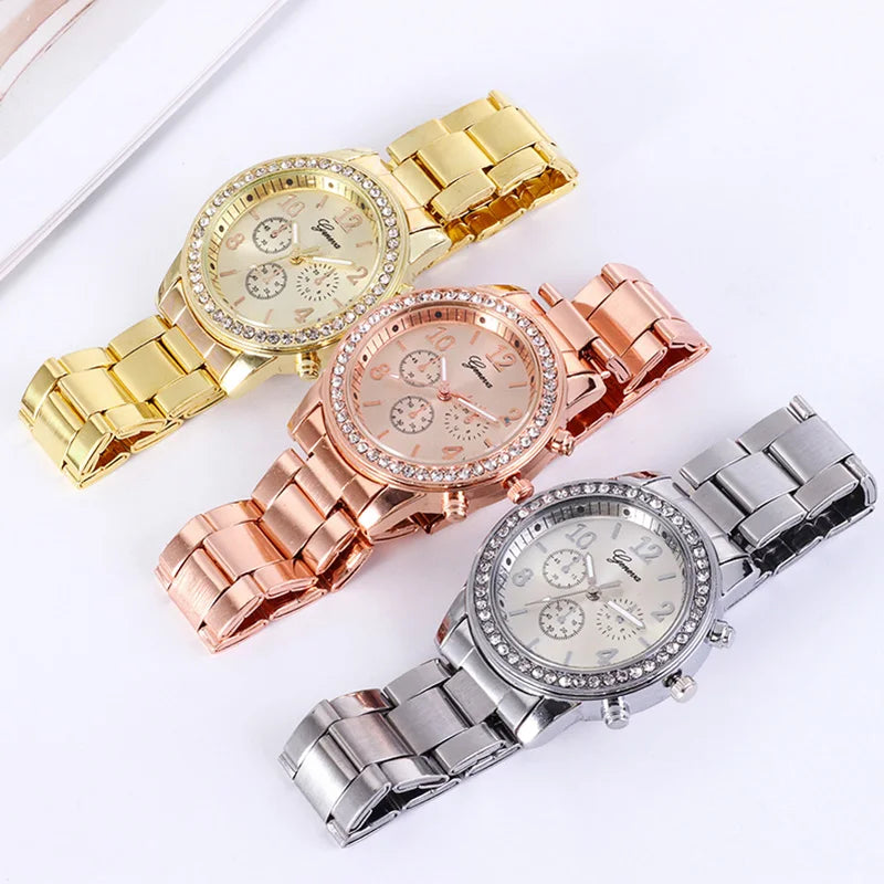 Shaeya Women’s Gold Stainless Steel Watch – Classic Rhinestone Quartz Wristwatch