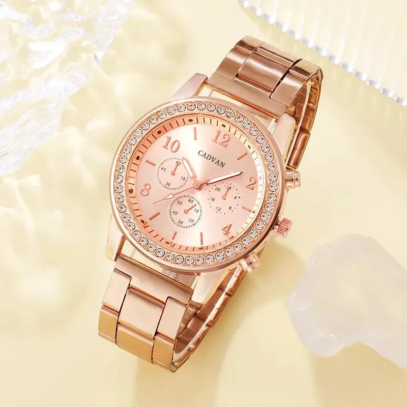 Shaeya Rose Gold 6PCS Luxury Watch & Jewelry Set for Women