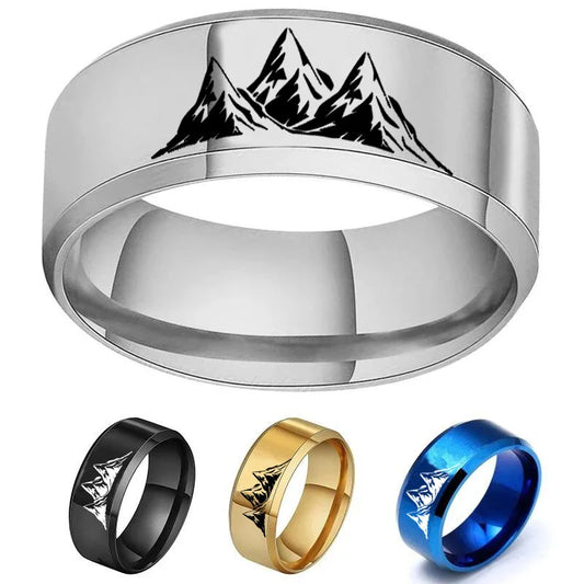 Shaeya 2024 New 8mm Snow Mountain Symbol Stainless Steel Ring – Wedding Jewelry for Couples (Free Shipping)